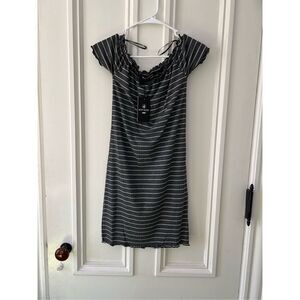 NWT Body glove gray and white off shoulder striped mini dress S